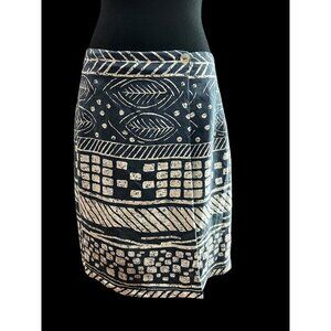 Clio Silk Skirt Womens,10  Navy & White Printed With Button Closure RESORTWEAR